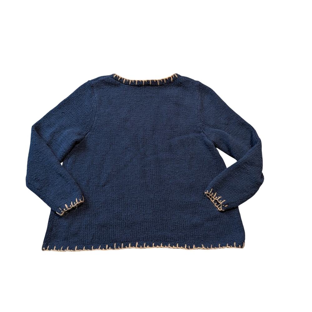 J.Jill Pure Jill Women's Blanket Stitch Crew Neck Sweater Navy Blue XL Petite